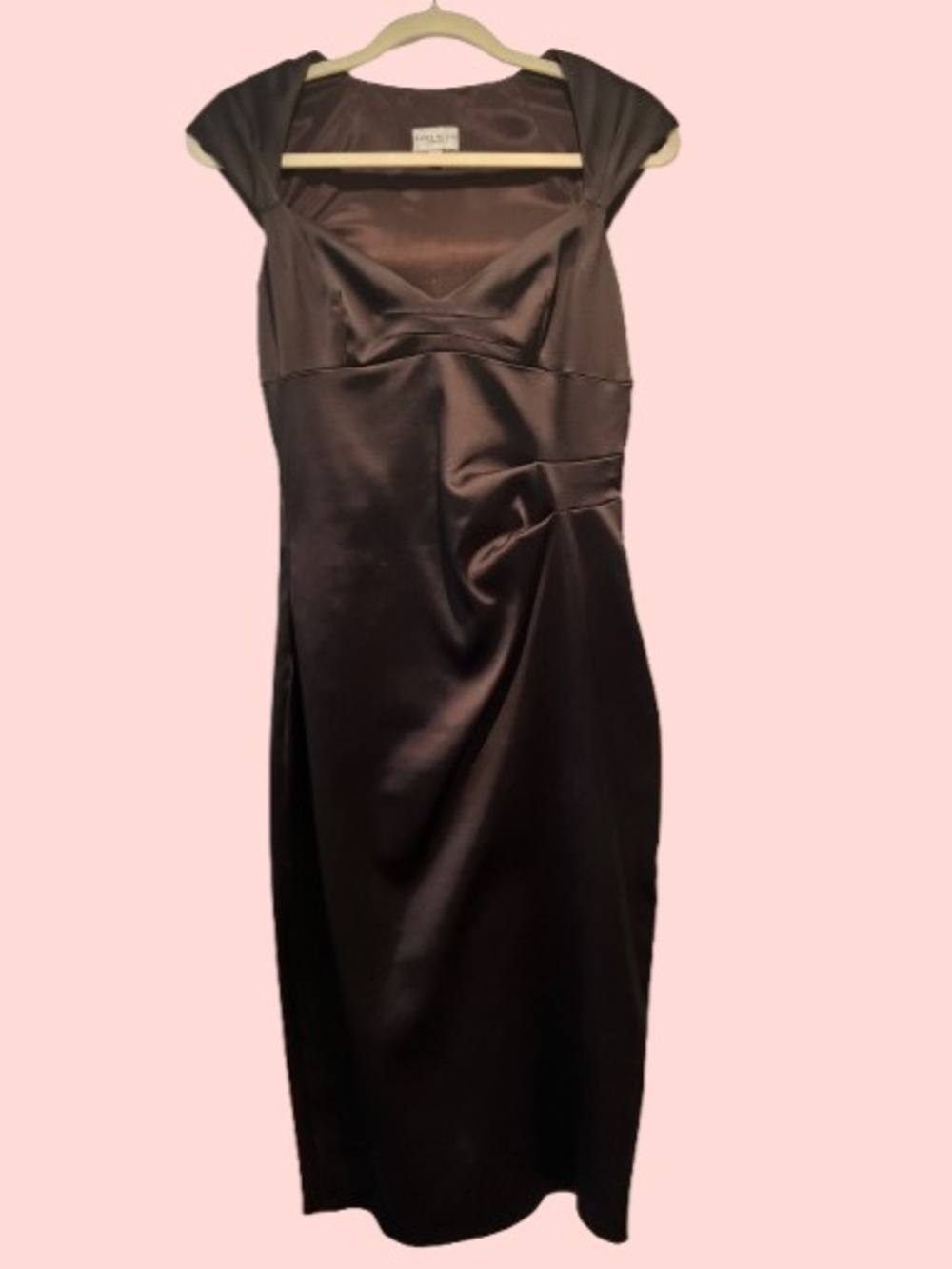 Karen Millen Elegant Satin Cap-Sleeve Dress in Chocolate Brown